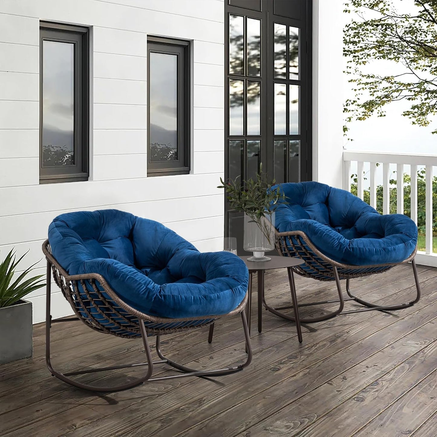 Oversized Rocking Papasan Chair – Extra Thick Cushion, Sturdy Wicker Frame, Indoor/Outdoor Lounge Chair for Porch, Patio & Balcony