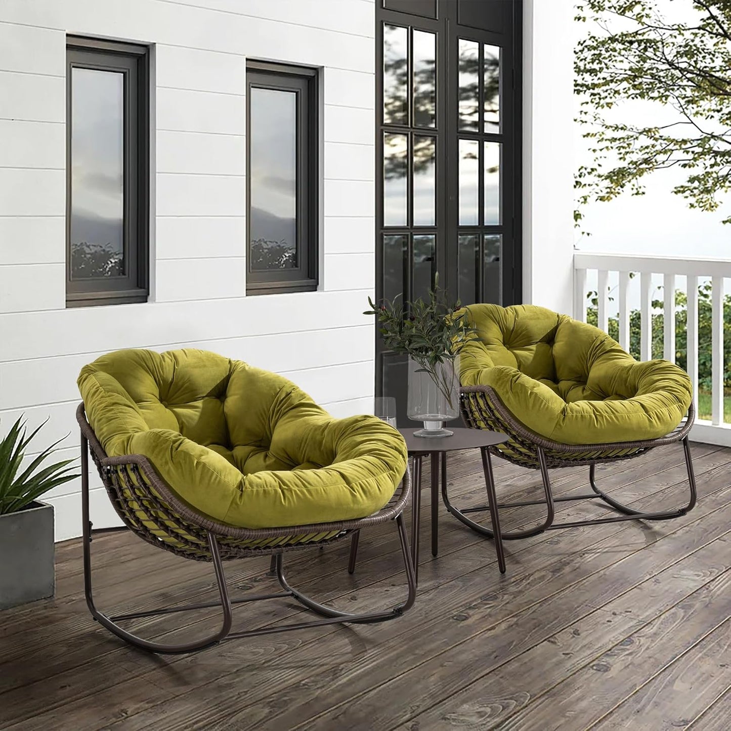 Oversized Rocking Papasan Chair – Extra Thick Cushion, Sturdy Wicker Frame, Indoor/Outdoor Lounge Chair for Porch, Patio & Balcony