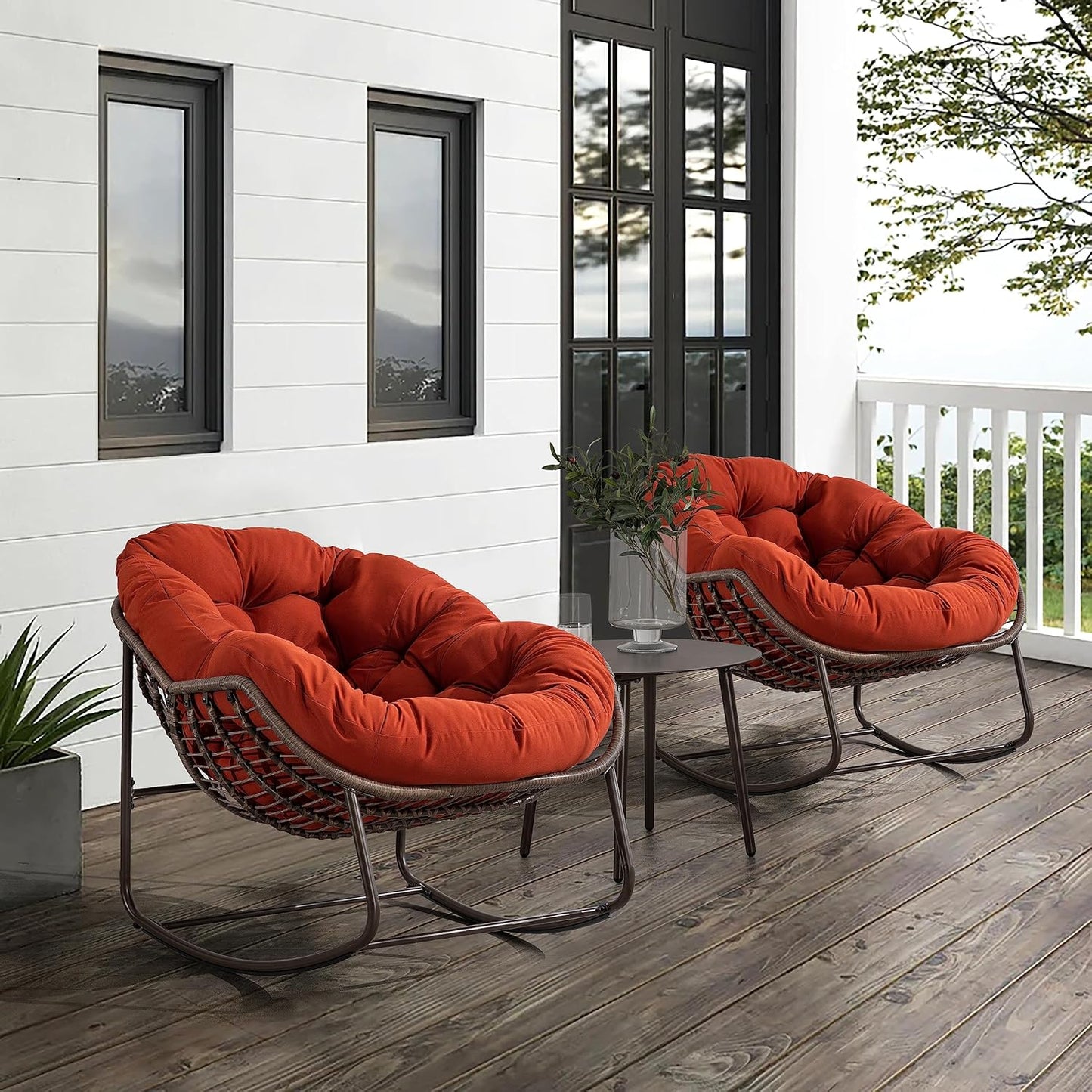 Oversized Rocking Papasan Chair – Extra Thick Cushion, Sturdy Wicker Frame, Indoor/Outdoor Lounge Chair for Porch, Patio & Balcony