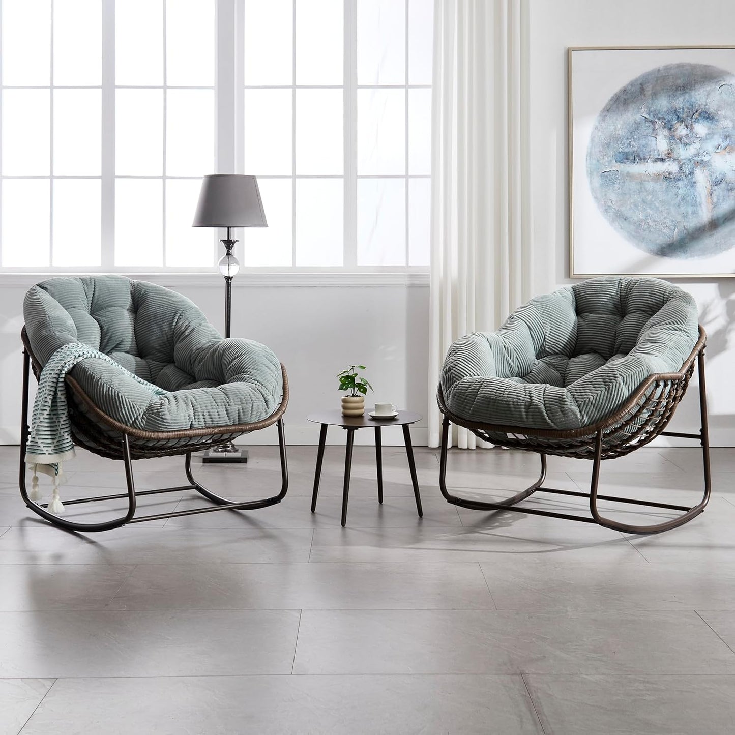 Oversized Rocking Papasan Chair – Extra Thick Cushion, Sturdy Wicker Frame, Indoor/Outdoor Lounge Chair for Porch, Patio & Balcony
