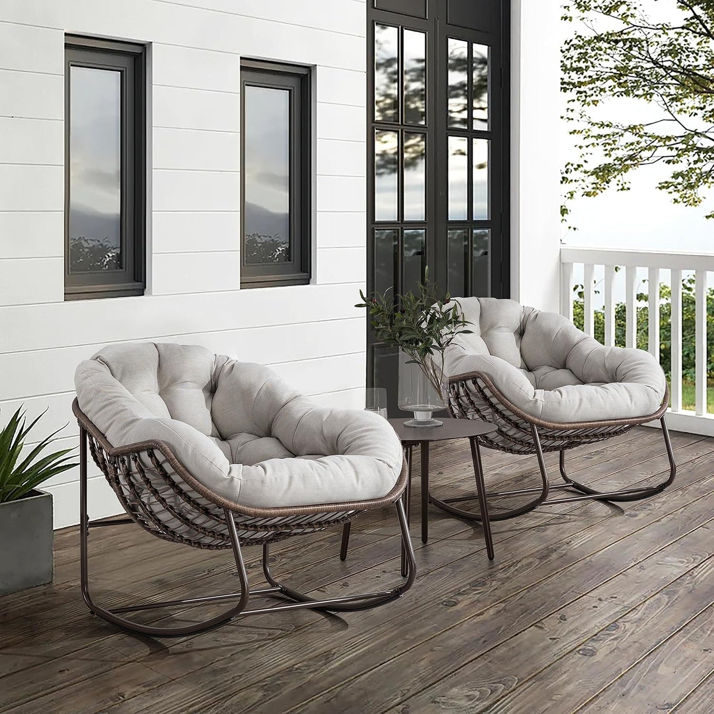 Oversized Rocking Papasan Chair – Extra Thick Cushion, Sturdy Wicker Frame, Indoor/Outdoor Lounge Chair for Porch, Patio & Balcony