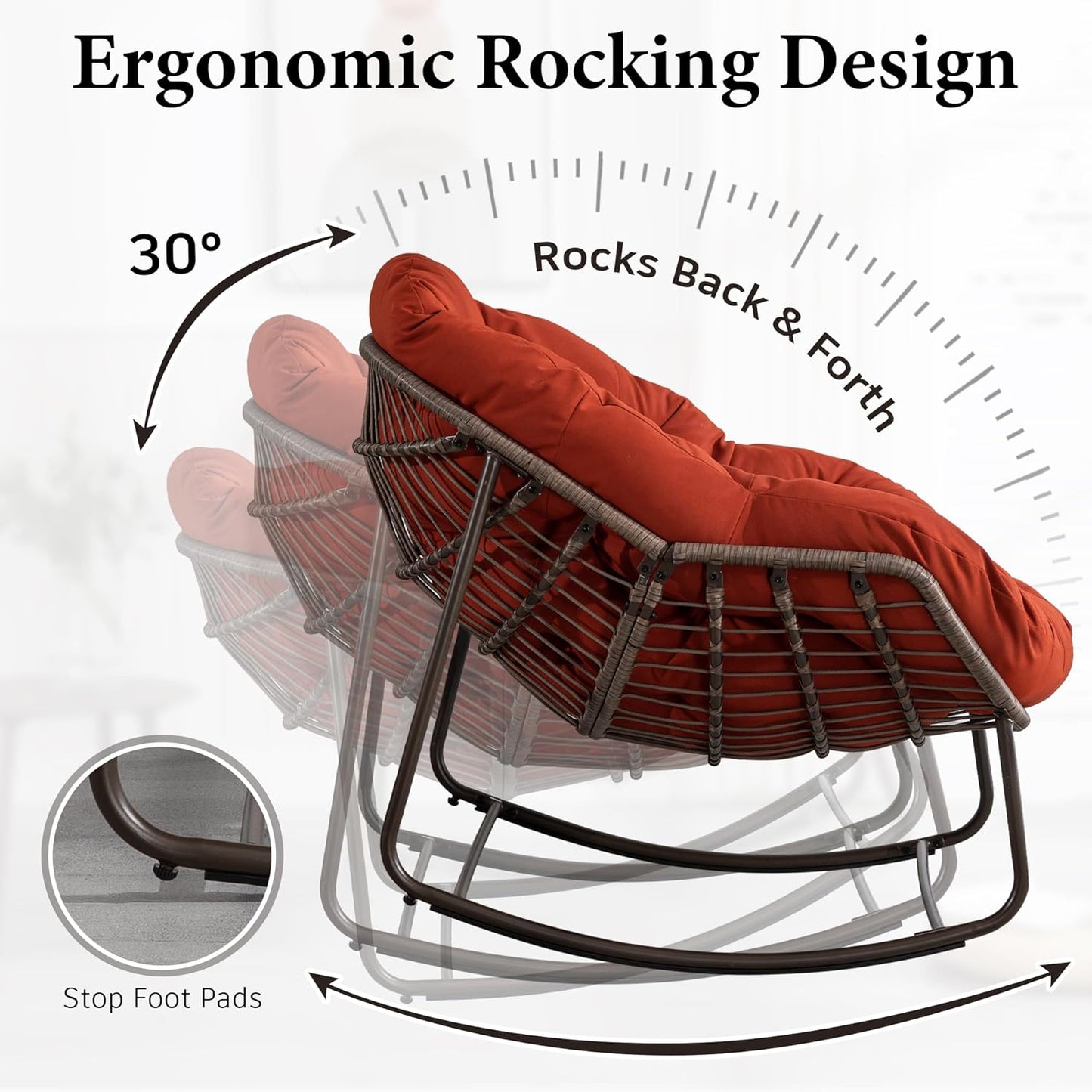Oversized Rocking Papasan Chair – Extra Thick Cushion, Sturdy Wicker Frame, Indoor/Outdoor Lounge Chair for Porch, Patio & Balcony